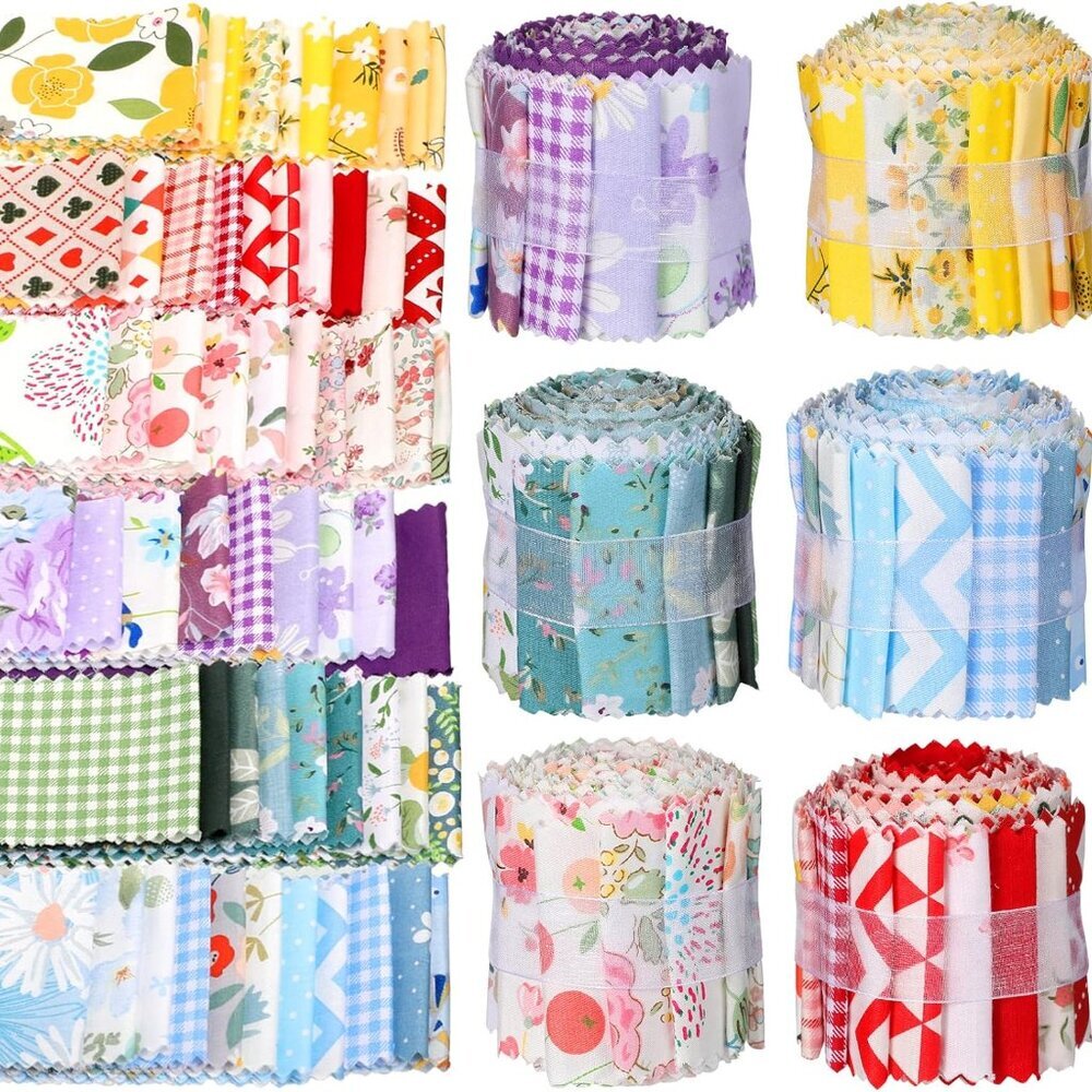 60 Pcs Vintage Floral Cotton Fabric Strips for Quilting, Crafting, Sewing, 2.5x4